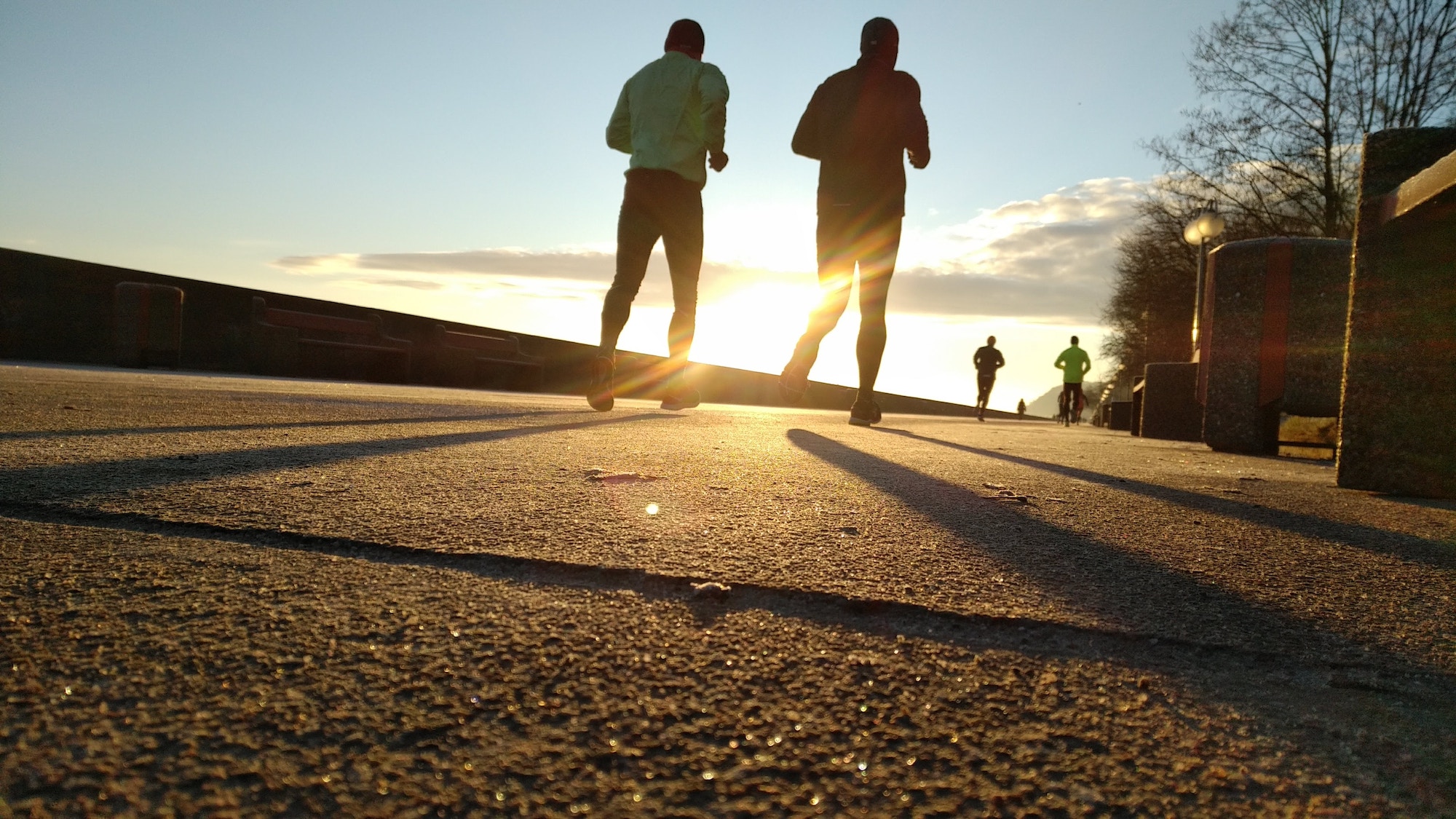 men running at sunset