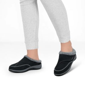 Woman Wearing Orthofeet Charlotte Slipper in Black